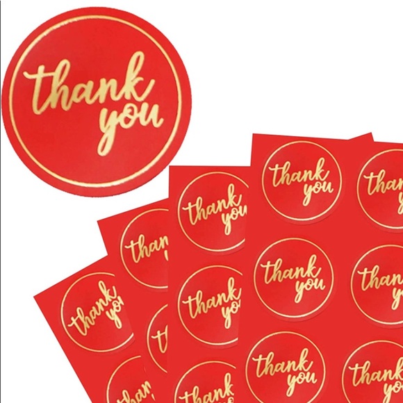 100 Red & Gold Thank You Stickers 10 Sheets 1” labels party favors shipping - Picture 3 of 3